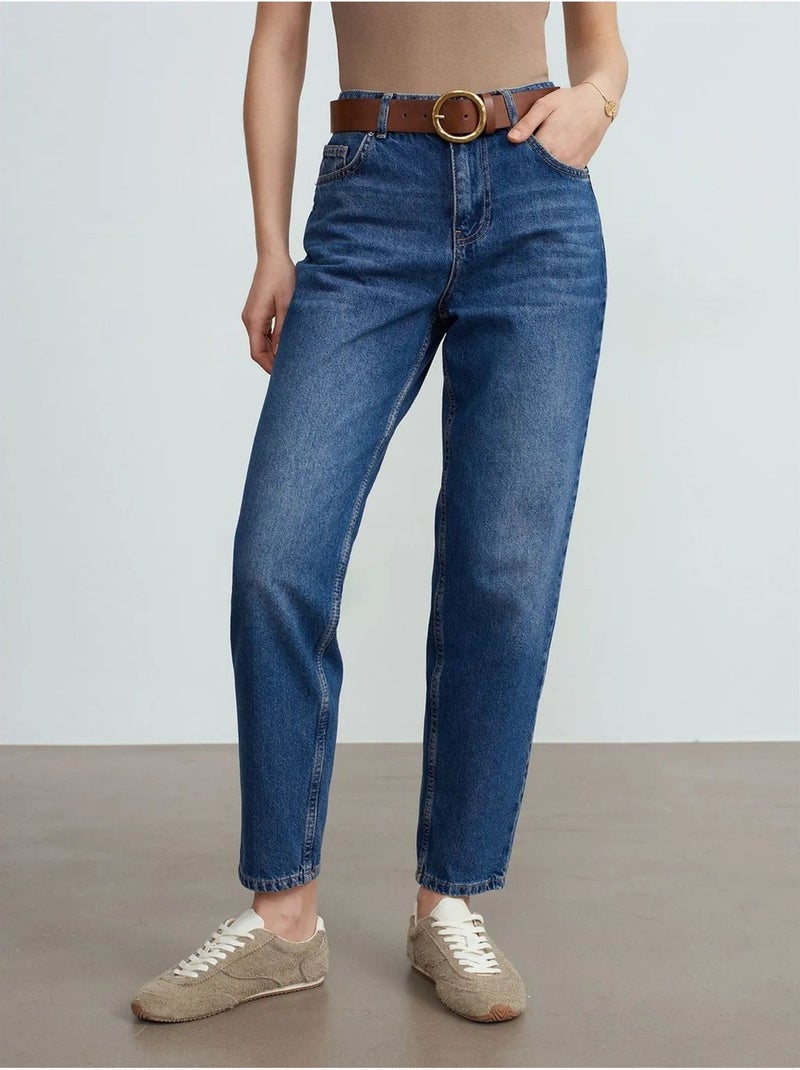 Jean droit taille basse en coton dilvin Bleu saphir - Kiabi