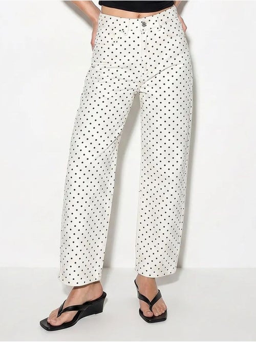 Jean droit taille haute à pois lucci - Kiabi