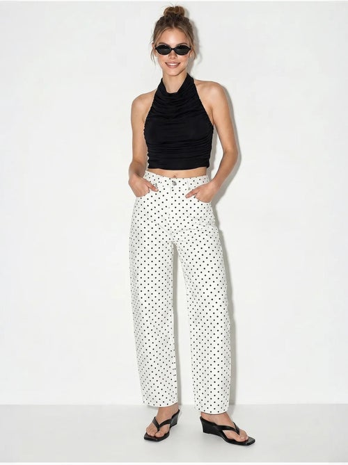 Jean droit taille haute à pois lucci - Kiabi