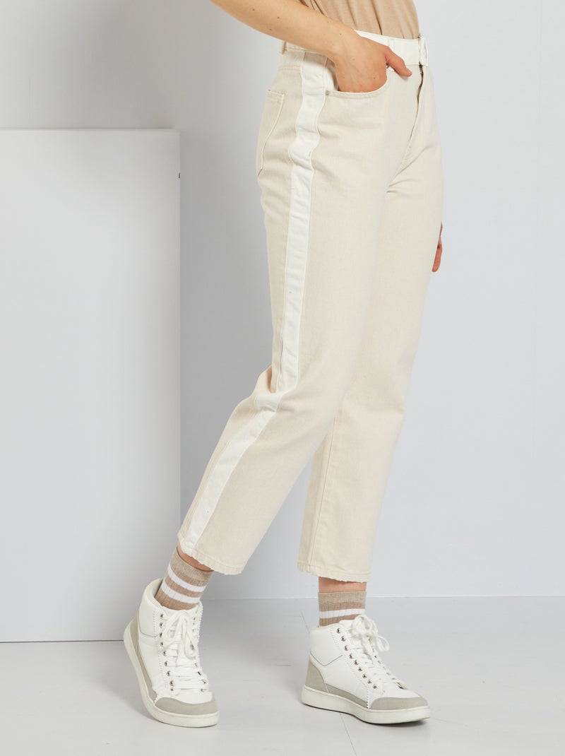 Jean droit taille haute avec double délavage Beige - Kiabi