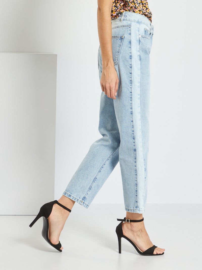 Jean droit taille haute avec double délavage Bleu - Kiabi