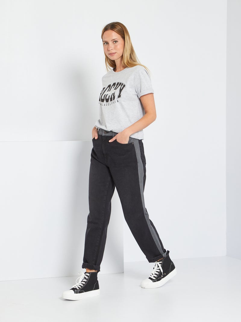 Jean droit taille haute avec double délavage Noir - Kiabi
