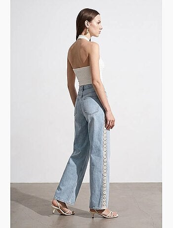 Jean droit taille haute brodé dilvin