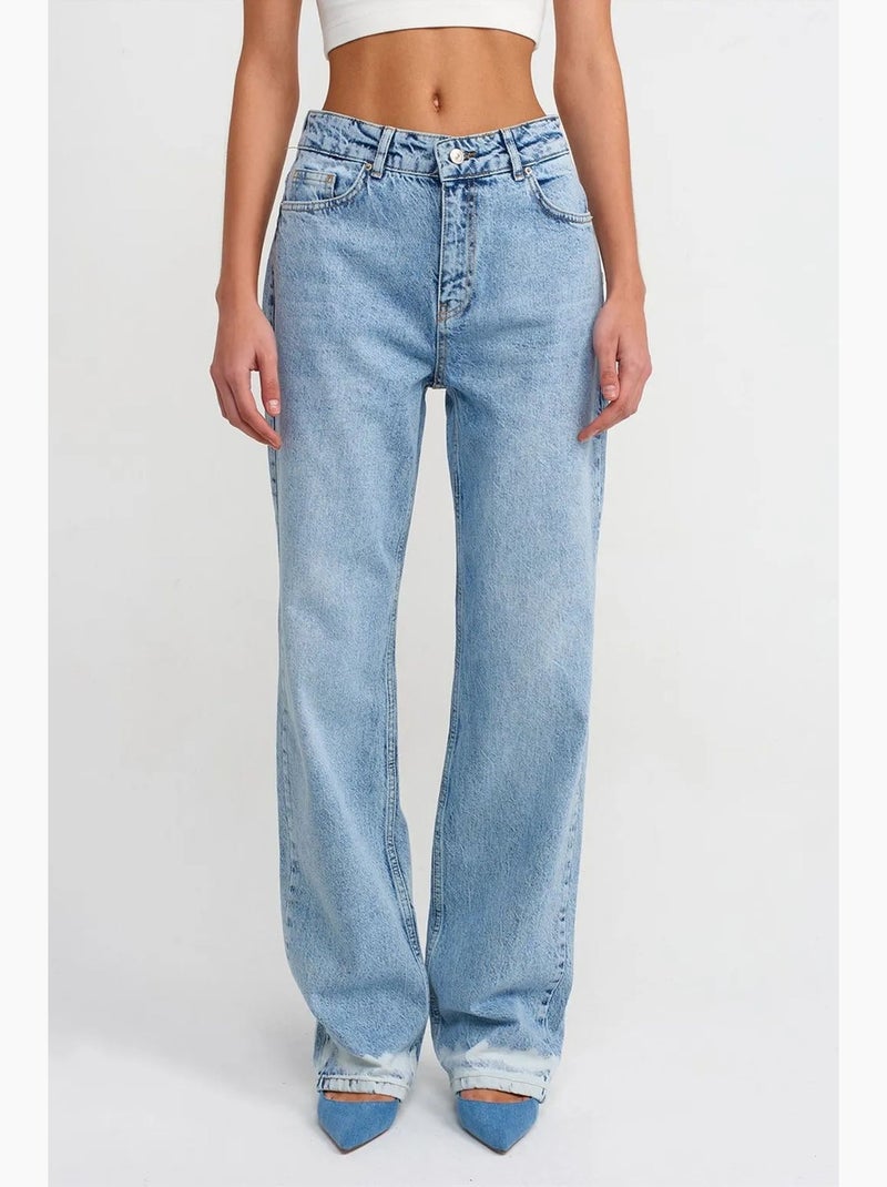 Jean droit taille haute en denim de coton dilvin Bleu saphir - Kiabi