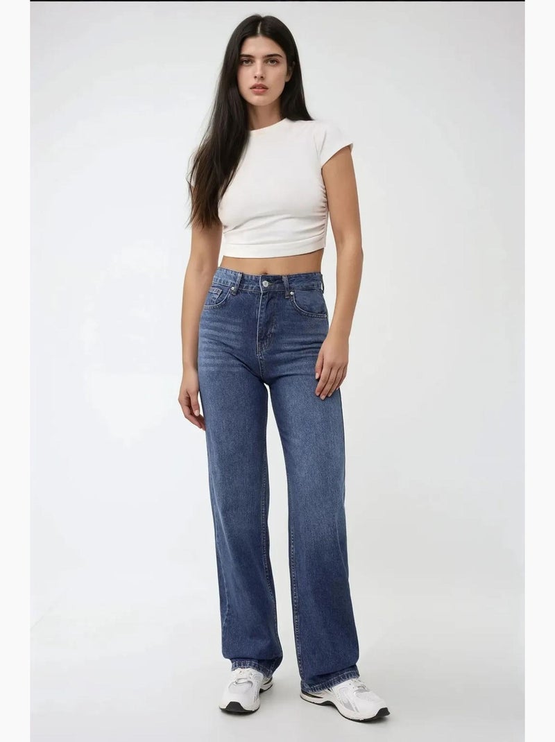 Jean droit taille haute hiccup Bleu outremer - Kiabi