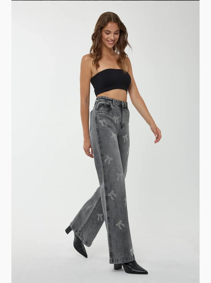 Jean droit taille haute hiccup Gris - Kiabi