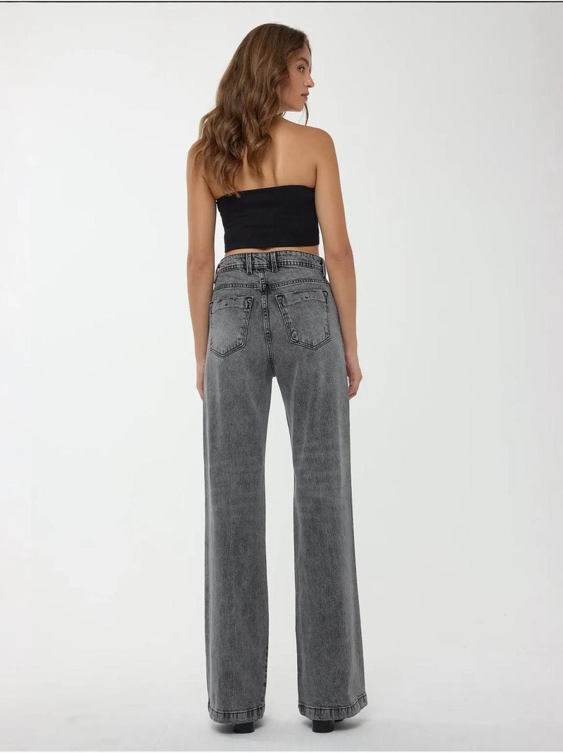 Jean droit taille haute hiccup Gris - Kiabi