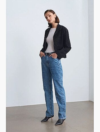 Jean droit taille haute texturé dilvin