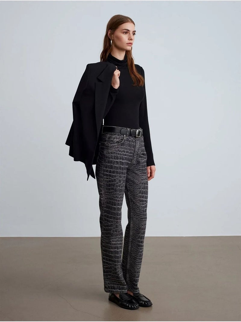 Jean droit taille haute texturé dilvin Gris Noir - Kiabi