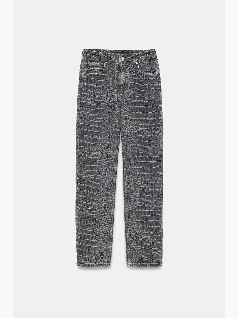 Jean droit taille haute texturé dilvin Gris Noir - Kiabi