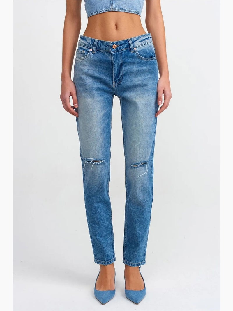 Jean droit taille mi-haute dilvin Bleu saphir - Kiabi