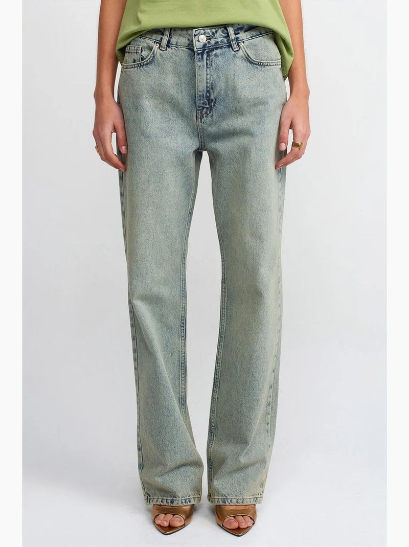 Jean en coton à taille basse et jambe droite dilvin Bleu clair - Kiabi