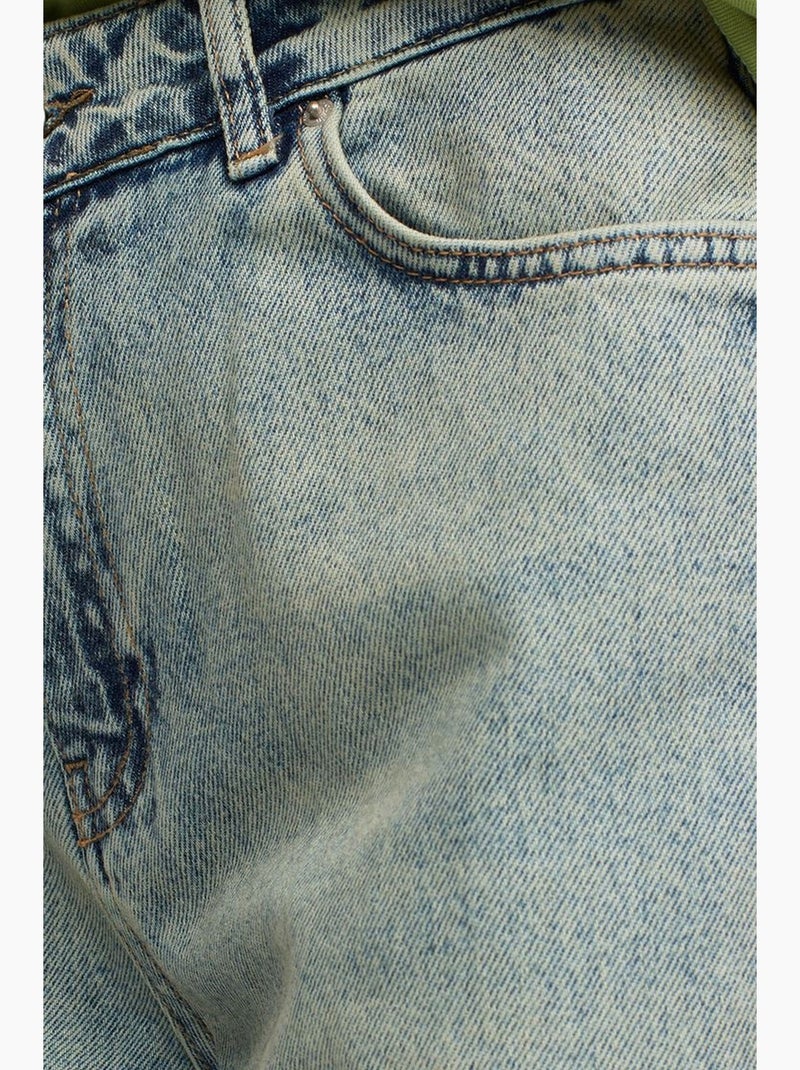 Jean en coton à taille basse et jambe droite dilvin Bleu clair - Kiabi