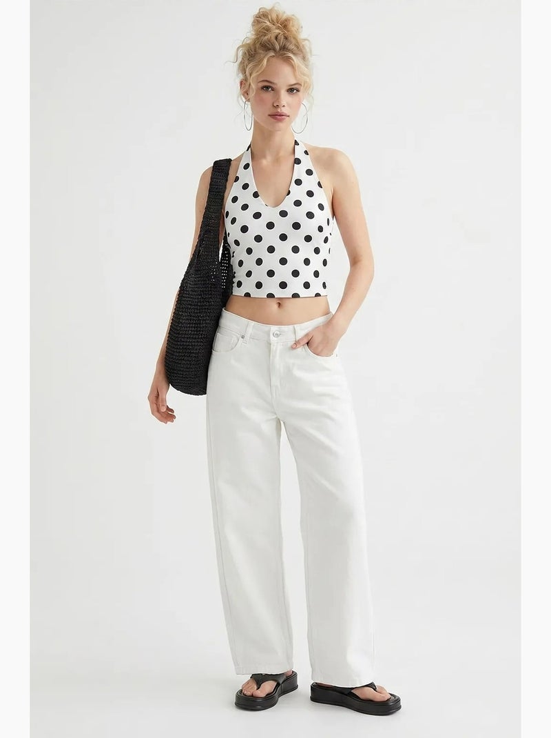 Jean en coton taille haute à jambe large mixray Blanc - Kiabi