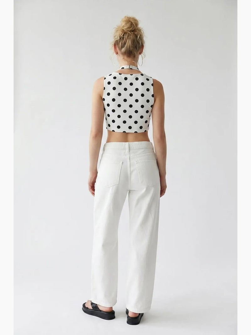 Jean en coton taille haute à jambe large mixray Blanc - Kiabi