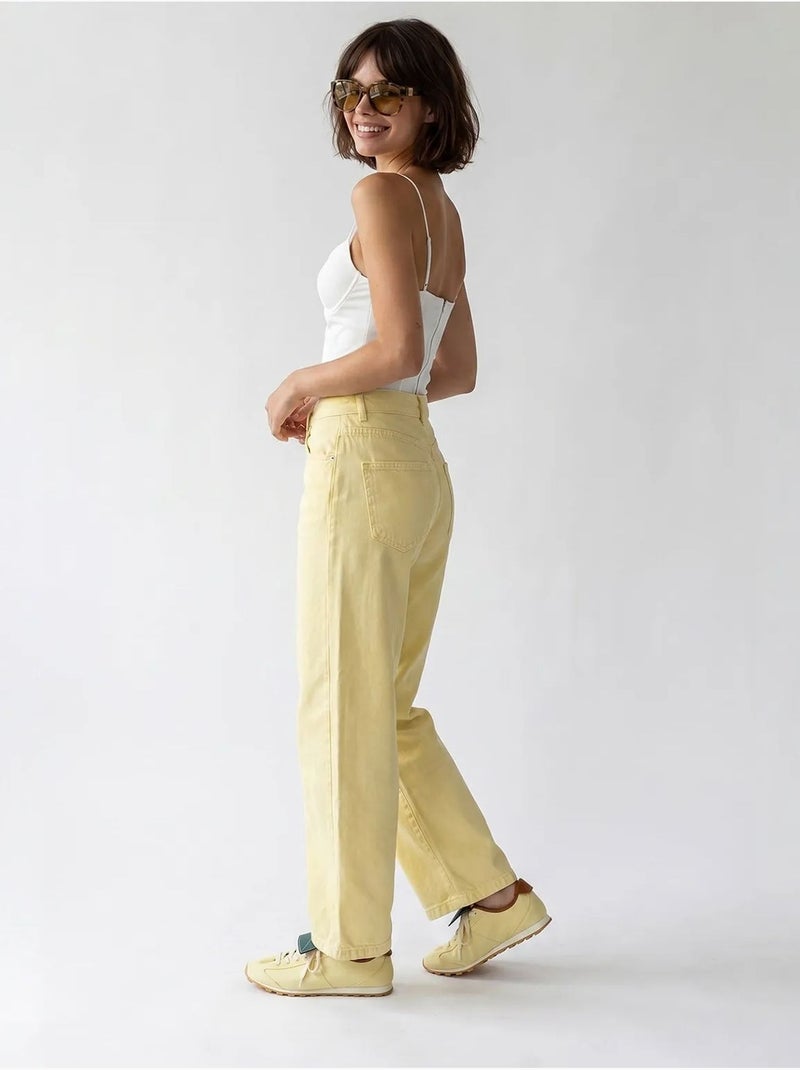 Jean en coton taille haute à jambe large mixray Jaune citron - Kiabi
