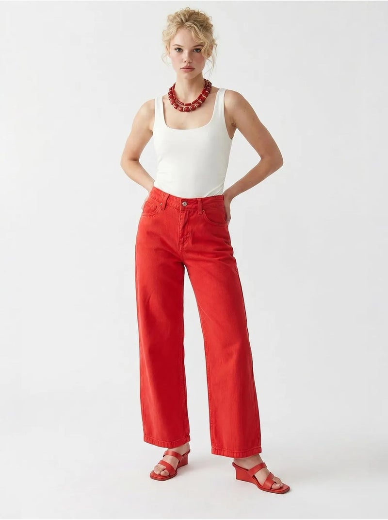 Jean en coton taille haute à jambe large mixray Rouge - Kiabi