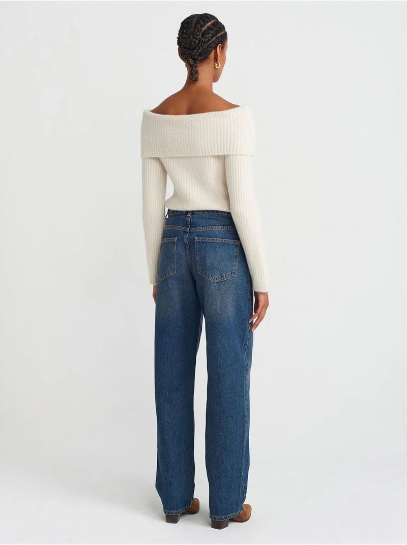 Jean en denim à jambe large et taille haute dilvin Bleu saphir - Kiabi