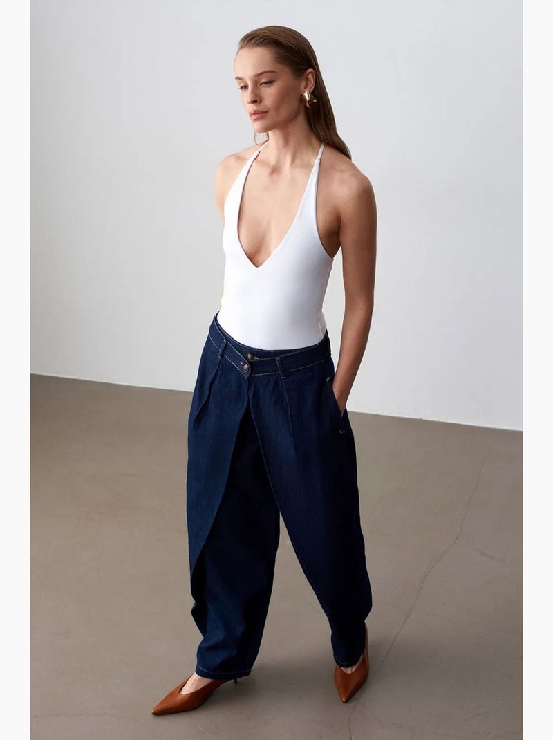 Jean en denim à taille haute et jambe large dilvin Bleu outremer - Kiabi
