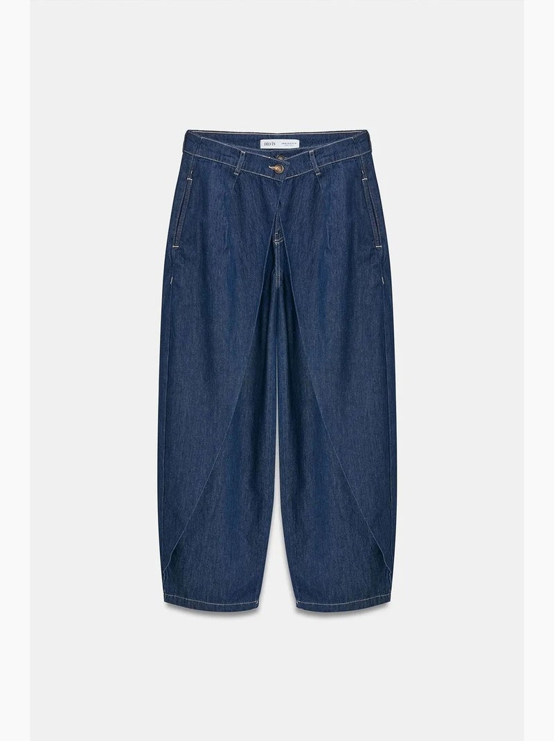 Jean en denim à taille haute et jambe large dilvin Bleu outremer - Kiabi