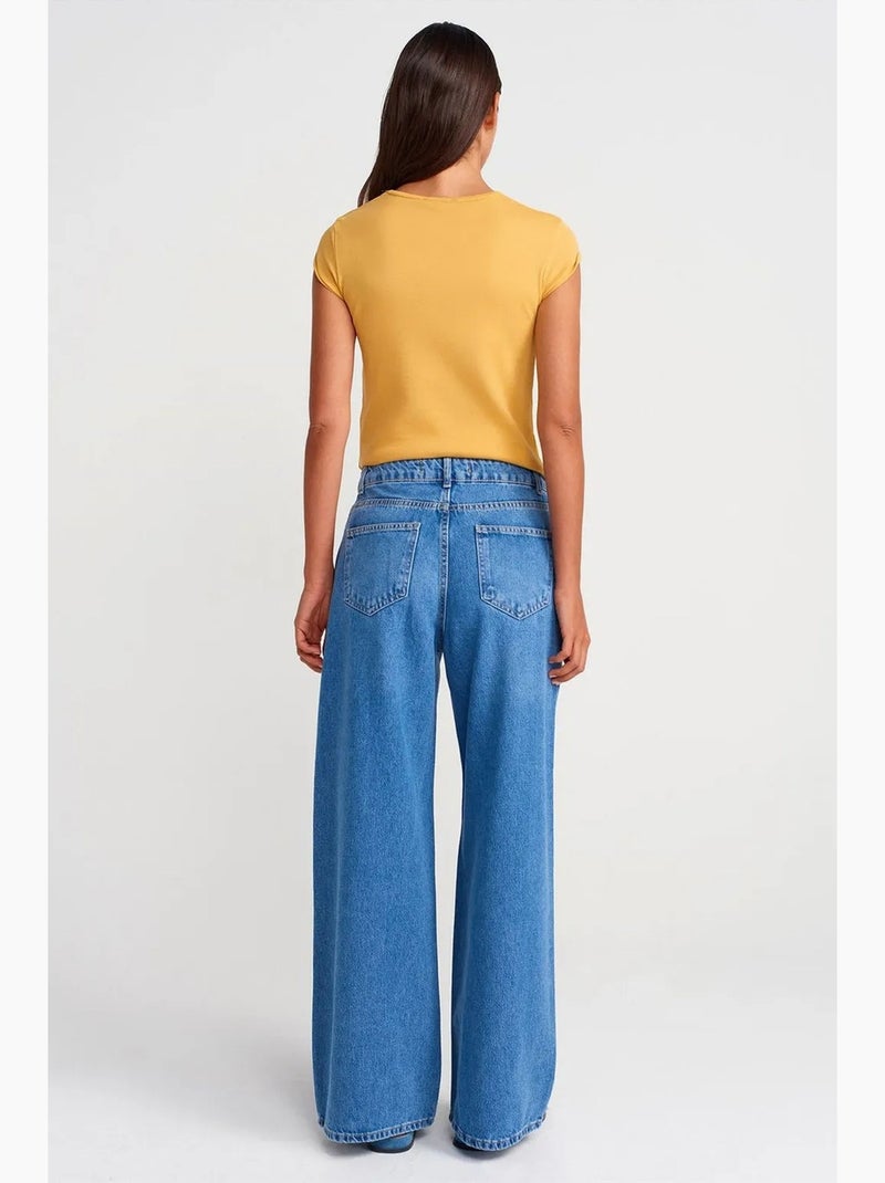 Jean en denim à taille haute et jambe large dilvin Bleu saphir - Kiabi