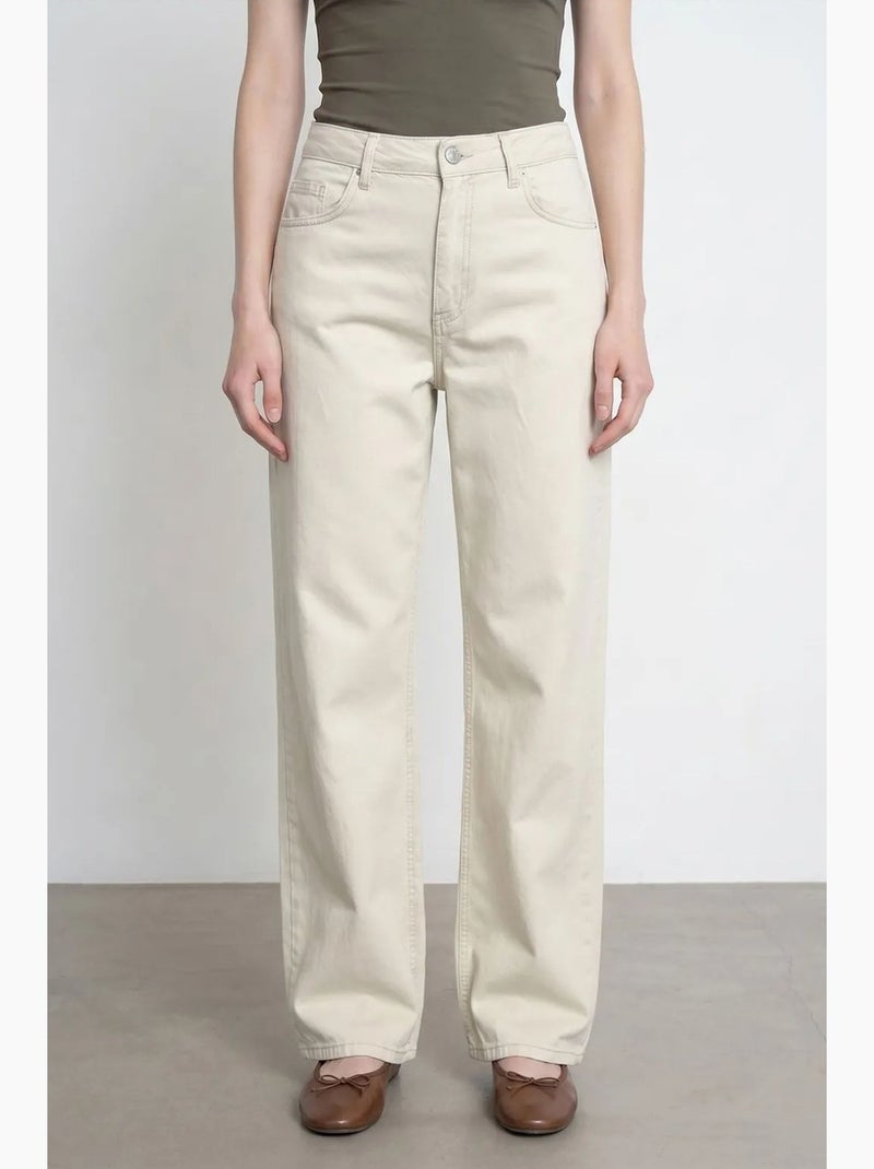 Jean en denim à taille haute et jambe large dilvin Sable - Kiabi