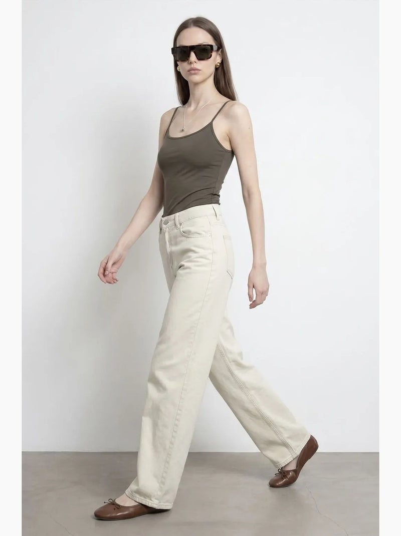 Jean en denim à taille haute et jambe large dilvin Sable - Kiabi