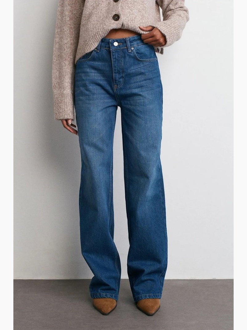 Jean en denim à taille mi-haute et jambe évasée dilvin Bleu saphir - Kiabi