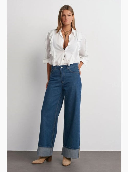 Jean en denim coton à taille haute et jambe large dilvin - Kiabi Jean en denim coton à taille haute et jambe large dilvin - Kiabi