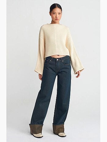 Jean en denim coton à taille mi-haute et jambe large dilvin
