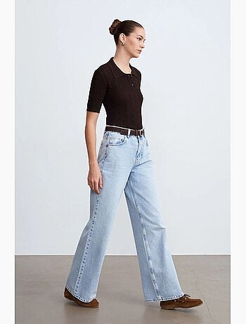 Jean en denim de coton à taille haute et jambe large dilvin