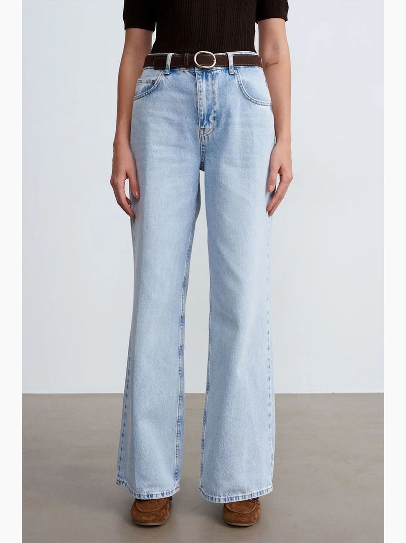 Jean en denim de coton à taille haute et jambe large dilvin Bleu clair - Kiabi