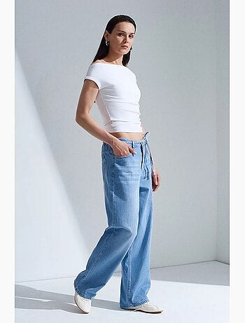 Jean en denim de coton à taille haute et jambe large dilvin