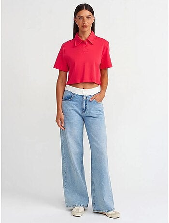 Jean en denim de coton à taille haute et jambe large dilvin
