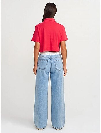 Jean en denim de coton à taille haute et jambe large dilvin