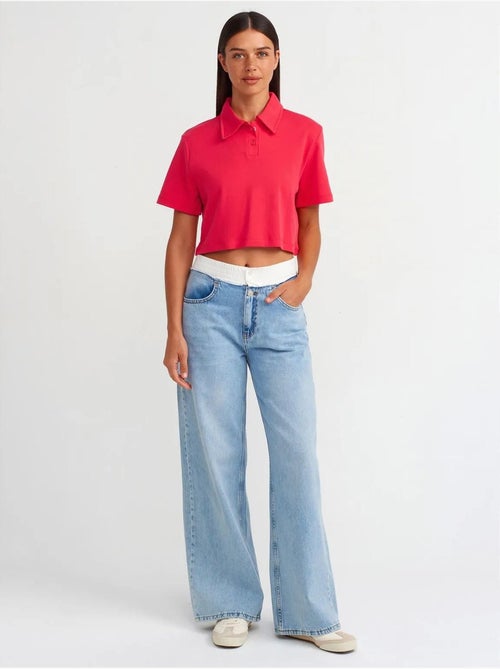 Jean en denim de coton à taille haute et jambe large dilvin - Kiabi Jean en denim de coton à taille haute et jambe large dilvin - Kiabi