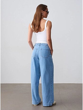 Jean en denim de coton à taille haute et jambe large dilvin