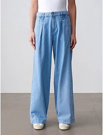 Jean en denim de coton à taille haute et jambe large dilvin