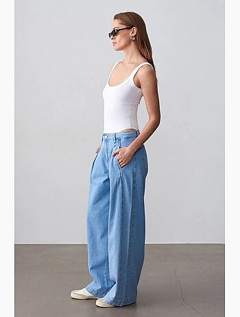 Jean en denim de coton à taille haute et jambe large dilvin