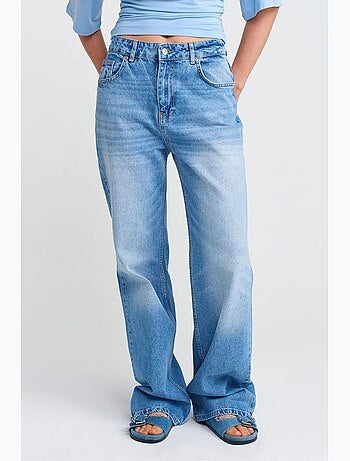 Jean en denim de coton à taille haute et jambe large dilvin