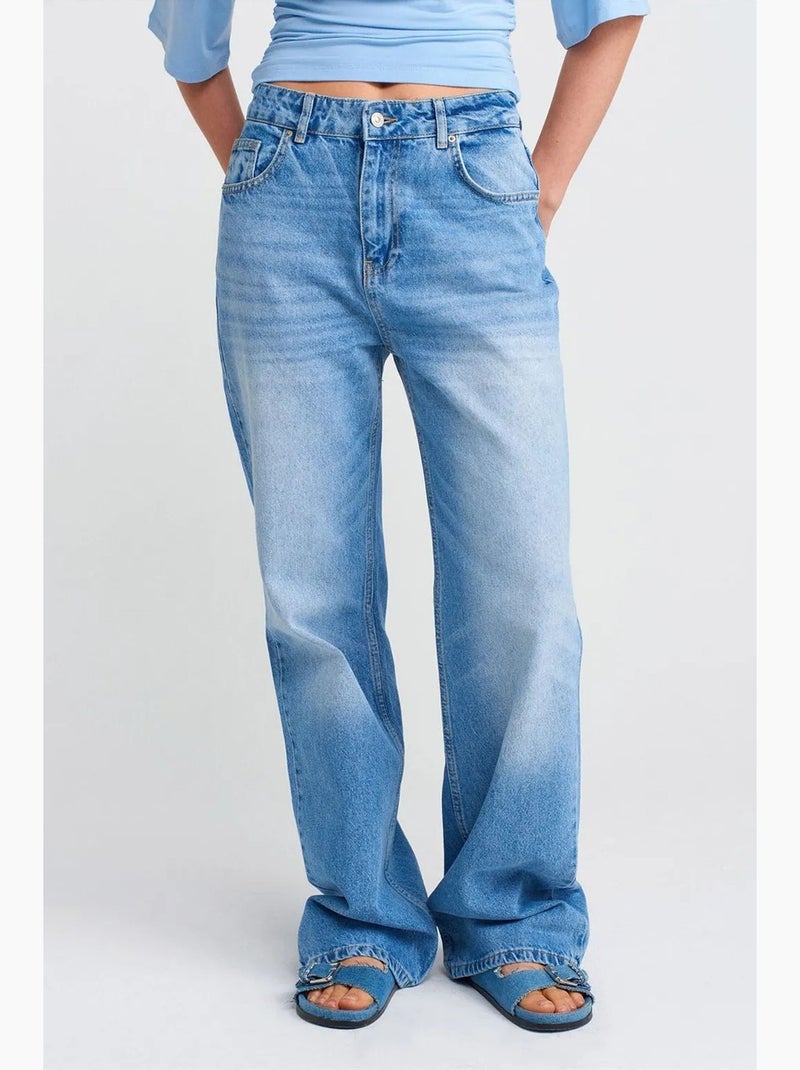 Jean en denim de coton à taille haute et jambe large dilvin Bleu saphir - Kiabi