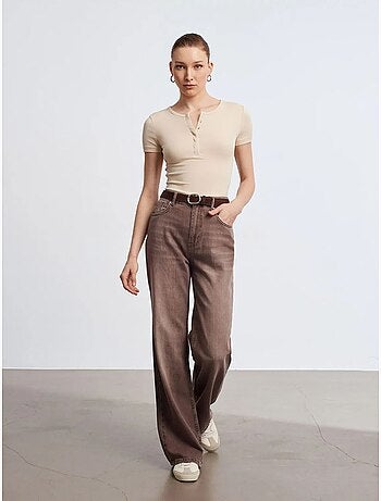 Jean en denim de coton à taille haute et jambe large dilvin