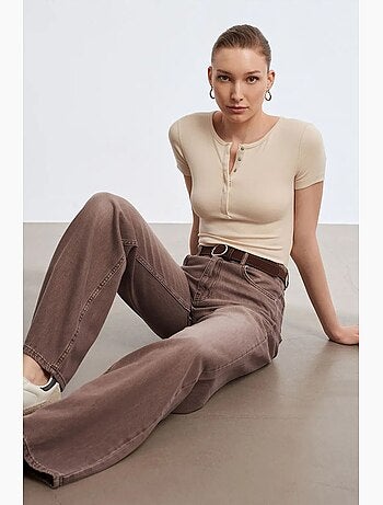 Jean en denim de coton à taille haute et jambe large dilvin