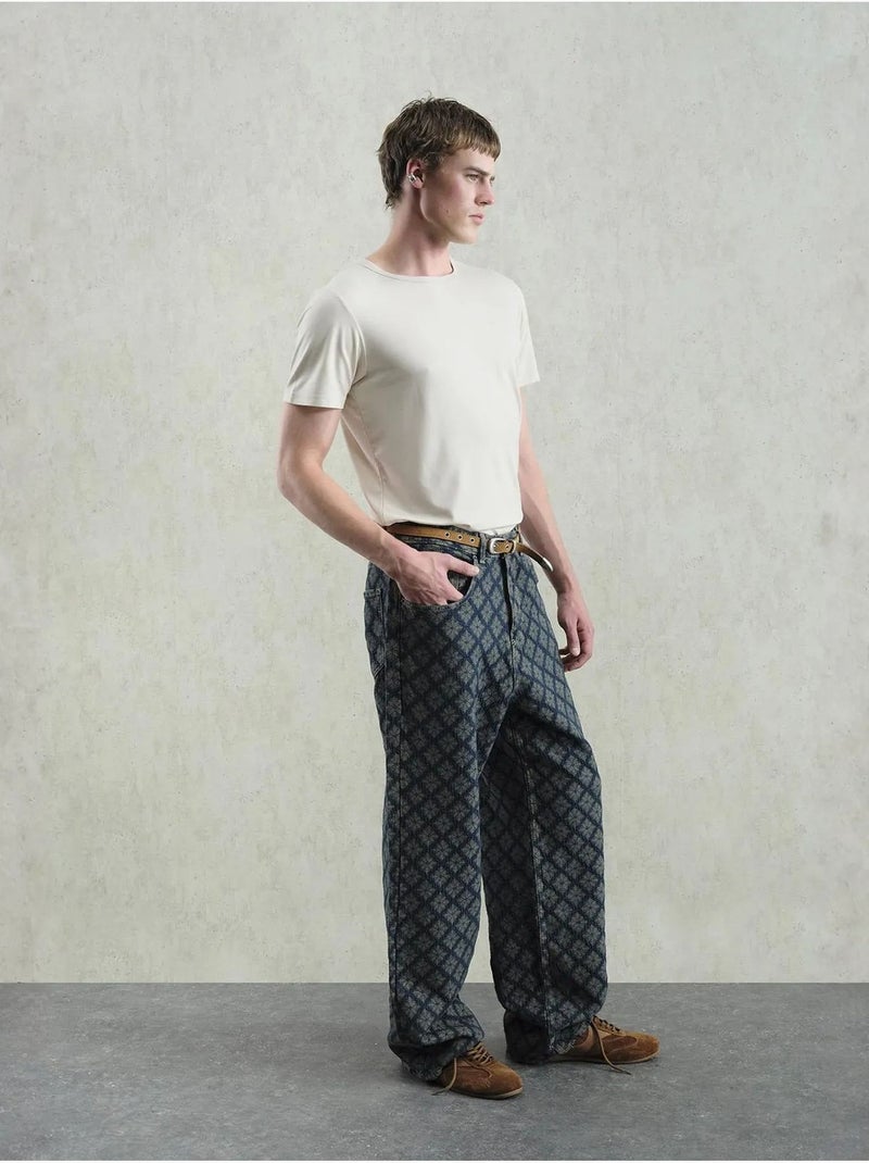 Jean en denim imprimé coupe ample pour homme giesto Bleu marine - Kiabi