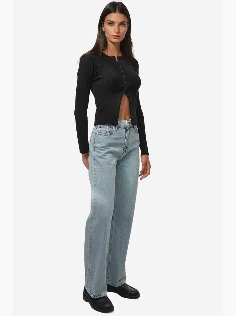 Jean en denim taille haute à jambe droite hiccup Bleu clair - Kiabi
