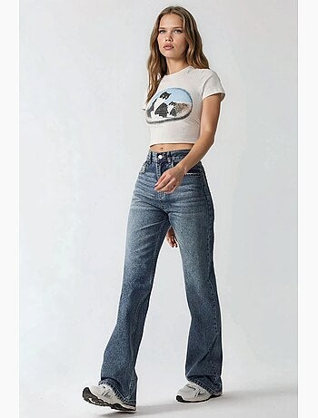 Jean en denim taille haute à jambe droite hiccup