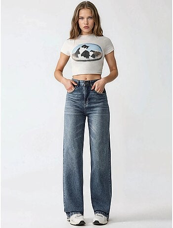 Jean en denim taille haute à jambe droite hiccup