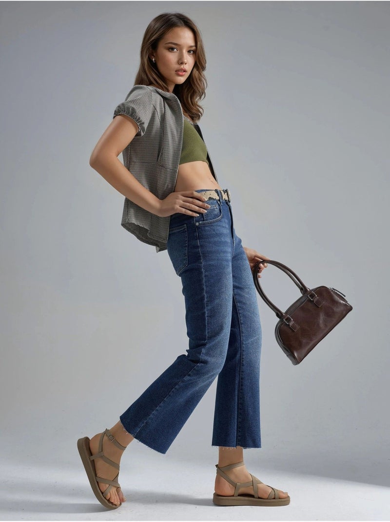 Jean évasé taille haute hiccup Bleu saphir - Kiabi