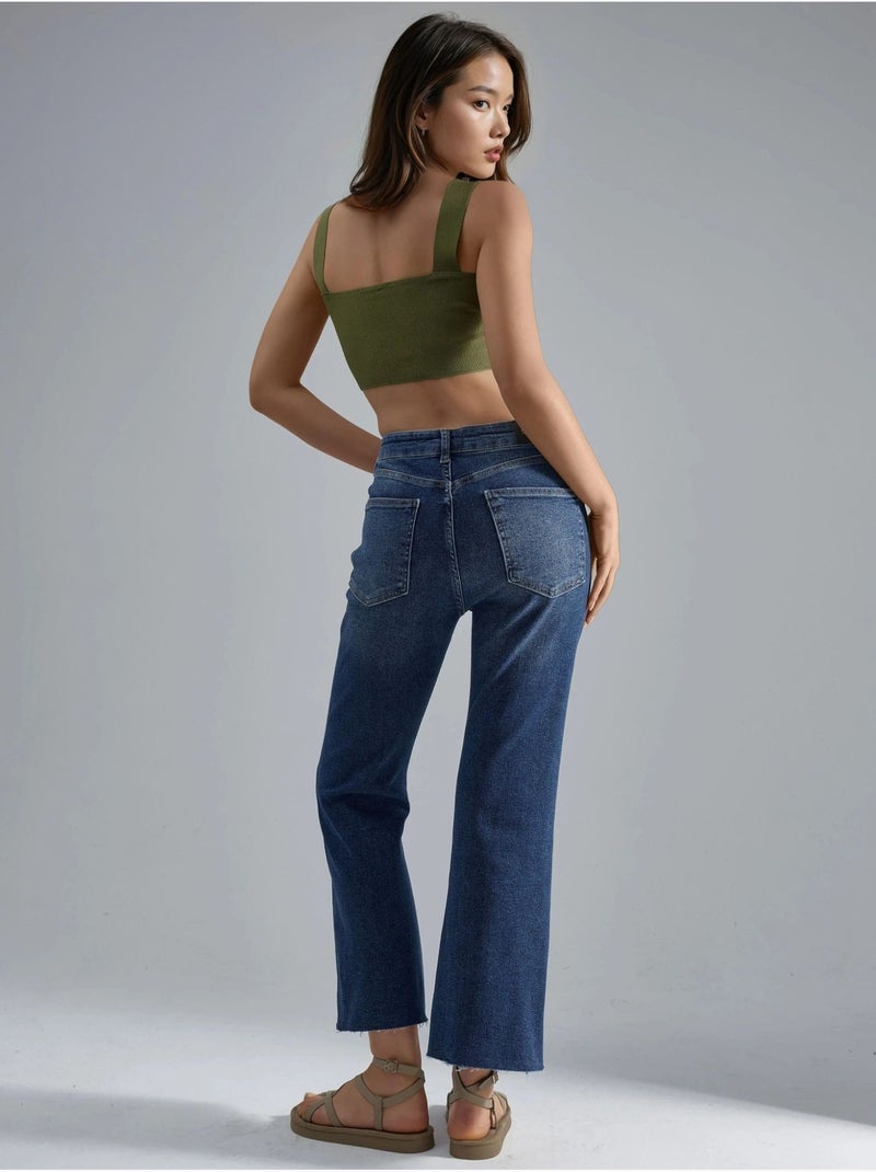Jean évasé taille haute hiccup Bleu saphir - Kiabi