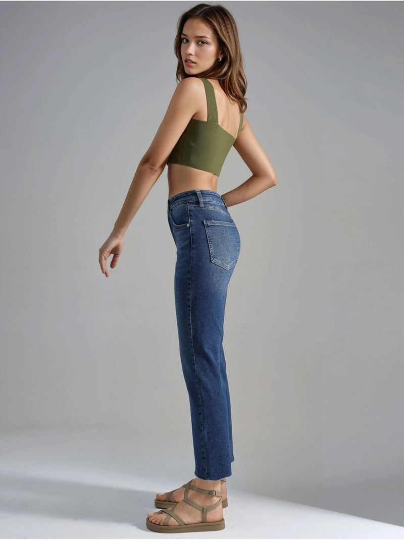 Jean évasé taille haute hiccup Bleu saphir - Kiabi